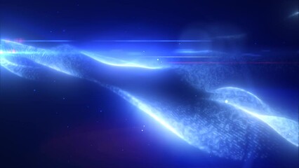 Wall Mural - Blue energy glowing magic waves high-tech digital iridescent liquid plasma with light rays lines and energy particles. Abstract background. Video in high quality 4k, motion design