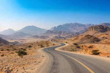 Wall Mural - Winding road through a breathtaking desert landscape under a clear blue sky
