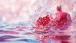 Pomegranate fruit falling into water with splash and ripples