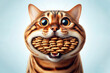 © Igor - Portrait of a bengal cat with bulging big eyes and a mouth full of treats behind his cheeks. ai generative