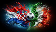 © 212-Art - liquify country flags of Croatia and Italy splash towards each other, with a soccer ball in the middle, football EM 2024, Group phase matchday 3, Generative ai