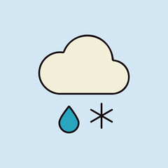 Wall Mural - Cloud with snow and rain vector icon. Weather sign