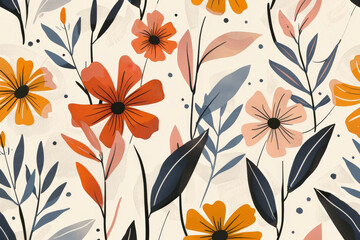 Sticker - A pattern of flowers with petals, stems, and leaves