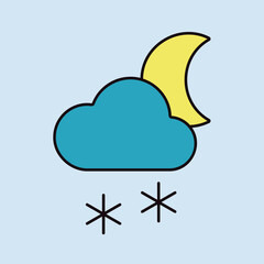 Wall Mural - Cloud with snow moon vector icon. Weather sign