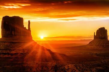 Wall Mural - sunrise view in the monument valley. usa.