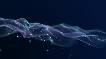 Fototapete - Big data visualization. The musical stream of sounds. Abstract background with interweaving of dots . 3D rendering. Seamless loop.