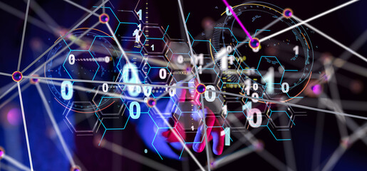 Neural network 3D illustration. Big data and cybersecurity - 3d