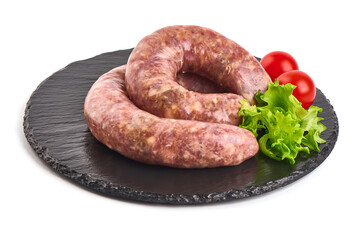 Wall Mural - Italian sausages, Raw Salsiccia Sausages, isolated on a white background. Close-up.