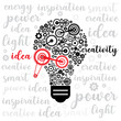 Light bulb with gears and text symbols - vector