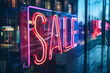 Neon sign SALE on a glass storefront