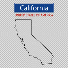 Poster - California state outline map, United States of America line icon, map borders of the USA California state.