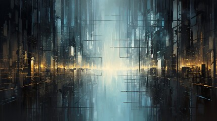 Wall Mural - a painting of a city complex