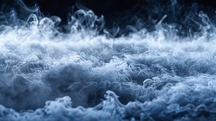 Canvas Print - Frozen smoke textures against a dark, icy backdrop with cool ground light reflections.