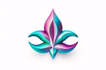 Holographic Shape Inspired By Fleur-de-lis  In Pink And Teal Gradient On White Background