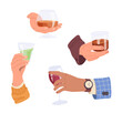 © Iryna Petrenko - Male hands holding glass of cognac, brandy, tequila and red wine isolated on white background