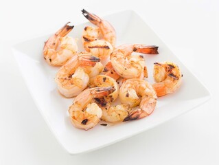 Wall Mural - A plate of grilled shrimp with a white background
