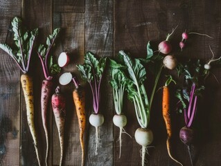 Wall Mural - A row of vegetables including carrots, radishes