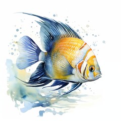 Wall Mural - Angel fish. Angelfish clipart. Watercolor illustration. Generative AI. Detailed illustration.