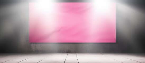 Wall Mural - An empty room featuring a pink square on the wall against a grey background. The pink square stands out as a focal point in an otherwise bare room.