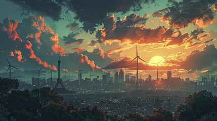 Wall Mural - A concept art of a world where renewable energy replaces fossil fuels, depicting a cleaner, greener future.