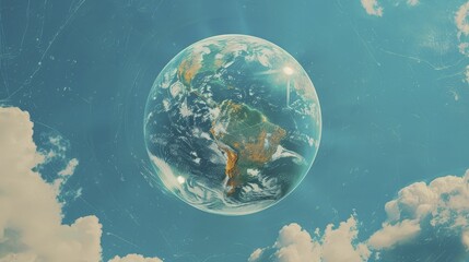 Poster - A conceptual piece featuring Earth encased in a bubble, shielded from emissions by net zero initiatives encompassing its surface.