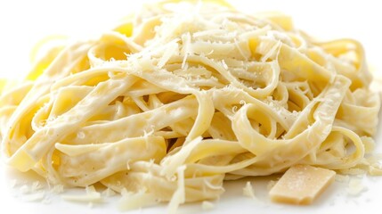 Wall Mural - Italian food of creamy fettuccine Alfredo pasta isolated on white background. AI generated image