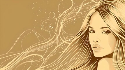 Poster - Elegant woman illustration in sepia tones with flowing hair. perfect for modern decor and fashion themes. stylish and artistic representation. AI