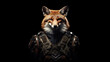 Portrait of a fox wearing bulletproof vest