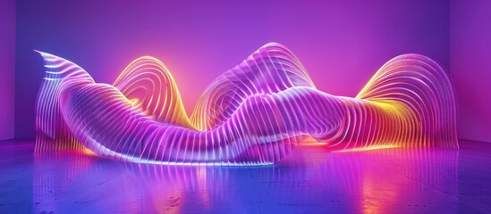 Wall Mural - 3d render of curvy colorful glowing ultraviolet spectrum neon lines background. AI generated image