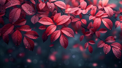 Poster - Captivating red leaves against a blurred background evoke serenity. nature's beauty in a calm setting. perfect for tranquil themes. AI