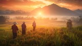 Fototapeta  - working in a rice field