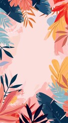 Wall Mural - Vibrant tropical leaves in a frame with a soft pink background, providing a tranquil and exotic touch to the composition