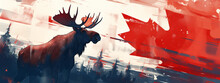 Artistic Rendition Of A Moose With A Canadian Flag In The Background