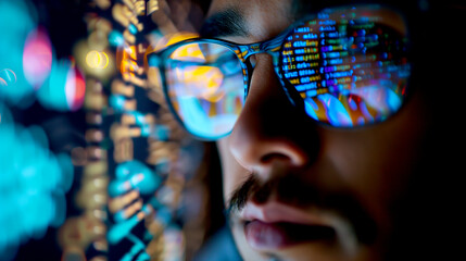 Programmer at Work - The Program Code is Reflected in Glasses