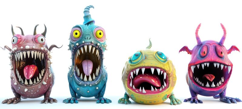 Cartoon Monsters collection. set of cartoon monsters isolated. Design for print, party decoration, t-shirt, illustration, logo, emblem or sticker