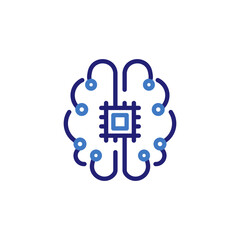 Wall Mural - icon for artificial intelligence. ai brain icon with circuits and central chip, vector thin line ill