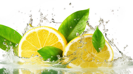 Wall Mural - Lemon fruits slices dive in water splash