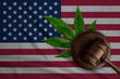 Gavel and cannabis leaf on the United States of America flag background