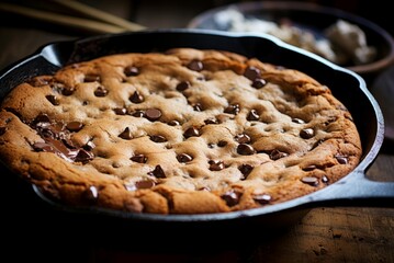 Gooey Skillet cookie ice cream. Sweet dessert. Generate Ai