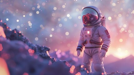 Wall Mural - A man in an astronaut suit standing on a moon like surface, AI