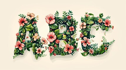 Poster - A letters abc made of flowers and leaves, AI