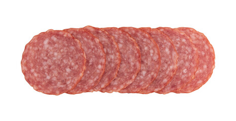 Wall Mural - salami sausage cut into pieces isolated