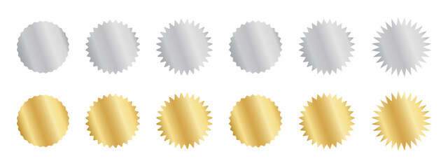 Wall Mural - set of silver and gold round stickers with wiggle and zigzag borders. shining metallic labels, badge