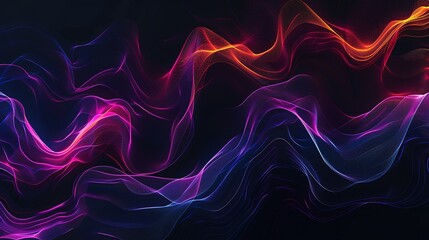 Wall Mural - a black background with a few neon colors waves, geometric waves shapes, dark blue, purple, black, mostly black generative ai