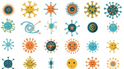 Pack of virus and logos and flat icons isolated on white background