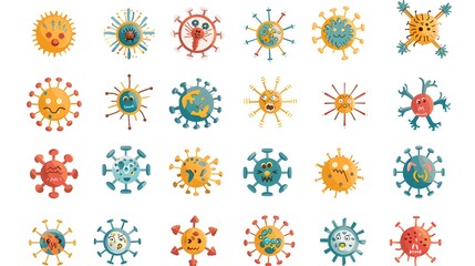 Pack of virus and logos and flat icons isolated on white background