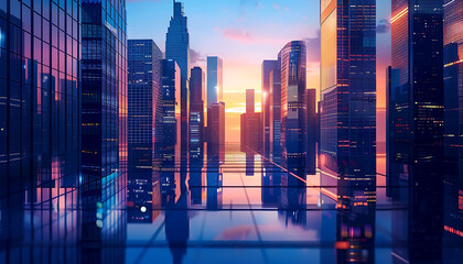 Future-Focused Skylines: A Graphic Exploration of Smart City Skyscrapers and Financial Districts - Architectural Elegance for Corporate Brochure Templates