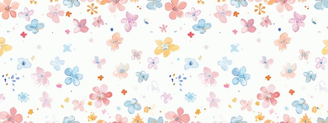Wall Mural - Colorful pastel cute small floral pattern white background Generative AI