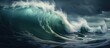 © The 2R Artificiality - A powerful wind wave is crashing at night in the dark ocean, creating a mesmerizing landscape with liquid fluidity under the moonlit clouds