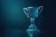 Trophy low poly wireframe on dark blue background concept business technology success